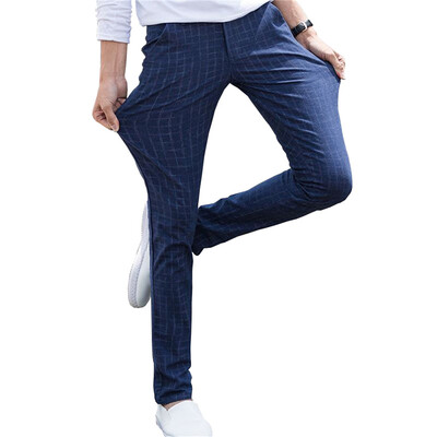

GEEDO casual pants men's youth plaid pants straight casual pants 159 sapphire blue 29