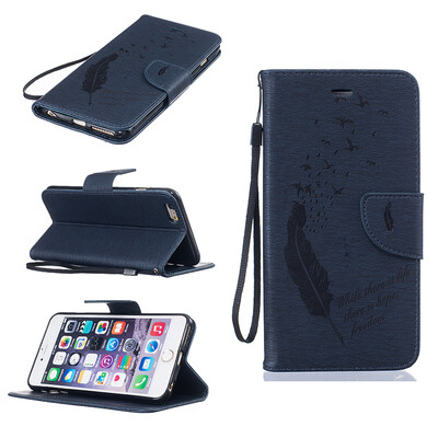 

Dark blue Feathers and birds Style Embossing Classic Flip Cover with Stand Function and Credit Card Slot for IPHONE 6 PLUS /6S PLUS