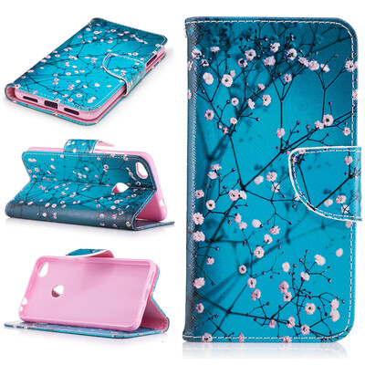 

Цветения сливы Дизайн Кожа PU откидная крышка бумажника карты держатель чехол для HUAWEI P8 Lite 2017