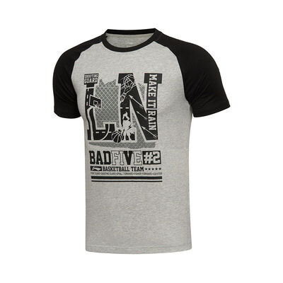 

Li Ning LI-NING Men&39s short sleeve culture shirt new ball T-shirt cotton round neck sports culture shirt AHSL105-6 new light gray new base black M