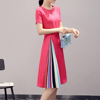 

Xian Ya Korean version of the fashion Slim temperament was thin round round collar small fragrance elegant simple poncho skirt dress zx16043002 red