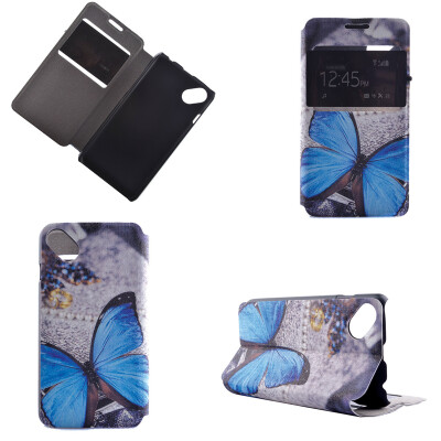 

Blue Butterfly Design PU Leather Flip Cover Wallet Card Holder Case for Wiko Sunset 2