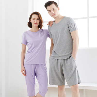 

Small nurse pajamas home service men&women modal cotton summer can wear short-sleeved home service ZST006 loose large version of light purple M 16595