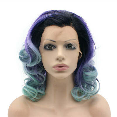 

Iwona Synthetic Hair Lace Front Shoulder Wavy Ombre Purple Blue Wig