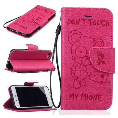 

Rose red Bear Style Embossing Classic Flip Cover with Stand Function and Credit Card Slot for IPHONE 7