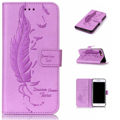 

Purple Plumes and birds Embossed PU Leather Wallet Case Classic Flip Cover with Stand Function and Credit Card Slot for IPHONE 7 P