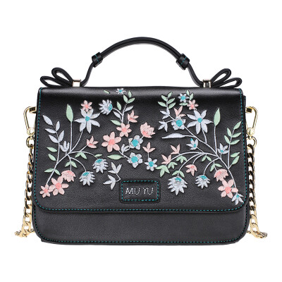 

Muyu original handbags retro embroidery flowers portable small square fashion chain bag Messenger bag sunny black 40746