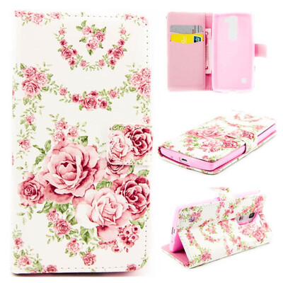 

Pink Rose Design PU Leather Flip Cover Wallet Card Holder Case for LG Magna H502