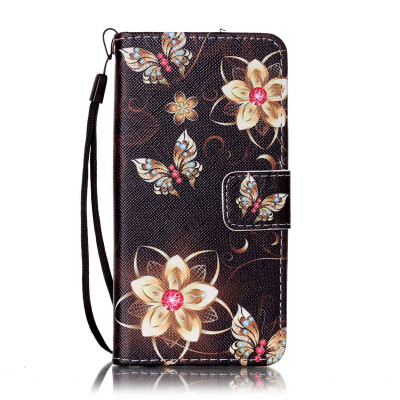 

Gold Butterfly Flower Design PU Leather Flip Cover Wallet Card Holder Case for SAMSUNG A310