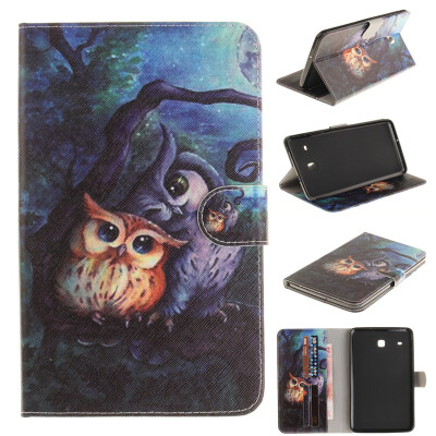 

Oil painting owl Style Embossing Classic Flip Cover with Stand Function and Credit Card Slot for Samsung Galaxy Tab E 8.0 SM-T377V