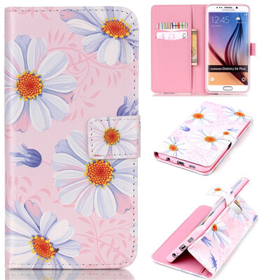 

Pink Flower Design PU Leather Flip Cover Wallet Card Holder Case for SAMSUNG Galaxy S6 Edge Plus