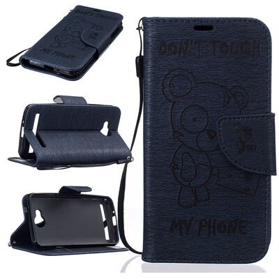 

Dark blue Bear Style Embossing Classic Flip Cover with Stand Function and Credit Card Slot for HUAWEI Y3 II