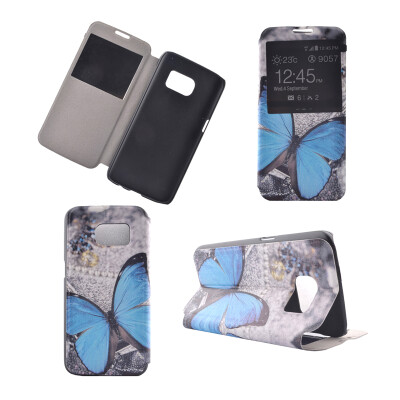 

Blue Butterfly Design Кожа PU откидной крышки Кошелек для карты памяти Чехол для Samsung Galaxy S7