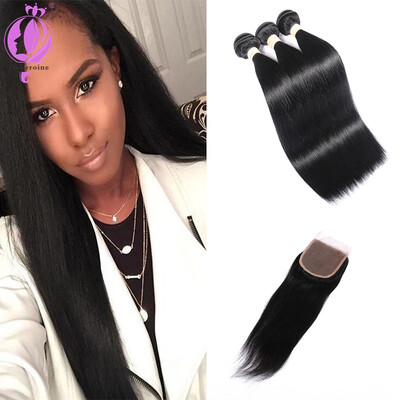 

7A Straight Human Hair Bundles With Closure Brazilian Human Hair With Lace Closure