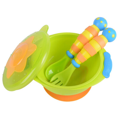 

Nuby childrens cutlery set baby sucker bowl newborn food supplement bowl microwave oven fork spoon set - green American brand