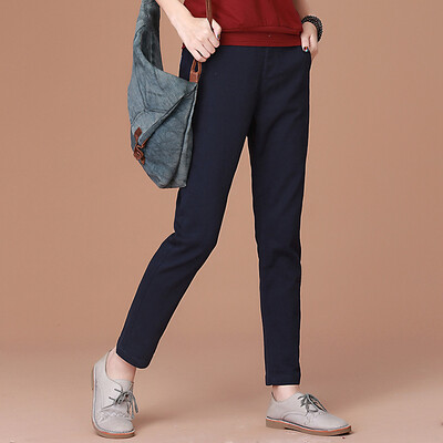 

CITYPLUS Arts Fan loose waist stretch loose Halen solid color wild casual pants CWKX172264 black L