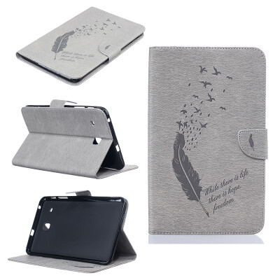 

Gray feathers Style Embossing Classic Flip Cover with Stand Function and Credit Card Slot for Samsung Galaxy Tab E 8.0 T377V