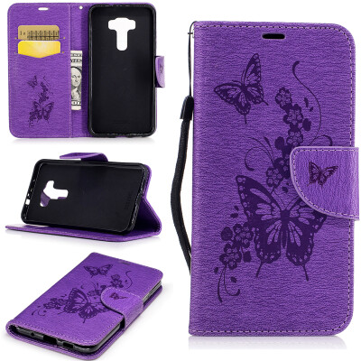 

Purple Butterfly Style Embossing Classic Flip Cover with Stand Function and Credit Card Slot for ASUS ZenFone 3 ZE520KL