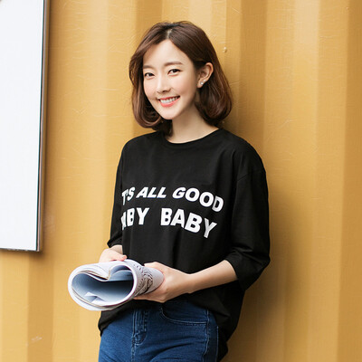 

VIVAHEART Korean casual fashion loose letter ladies t-shirt tide tide VWTD172451 black