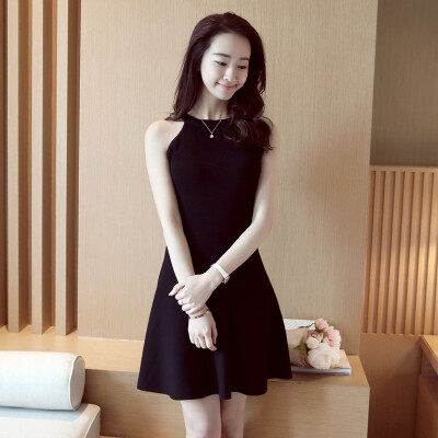 

VIVAHEART Korean version of the ice silk sleeveless dress female hanging neck strapless knit Slim skirt A word black dress female VWQZ172446 black