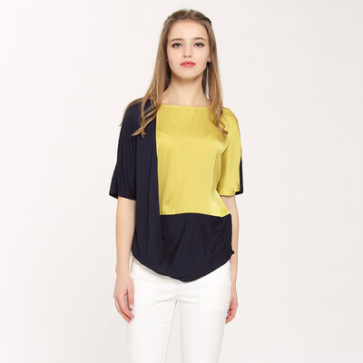 

TMi Mystery Women's Summer Round Collar Shapes Shock-Shaped Shiffon Shirt 162026 Navy Yellow P