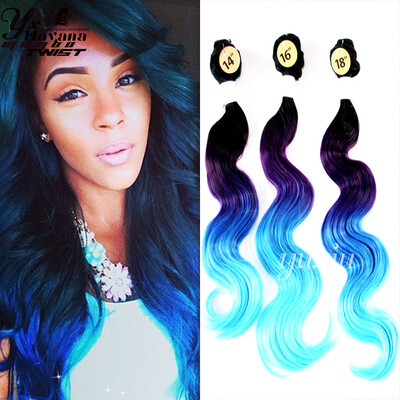 

4pcs Ombre Synthetic Hair Weave Hair Extensions Ombre Hair Body Weave14" 16" 18" With 14" Top Closure T1BBlue