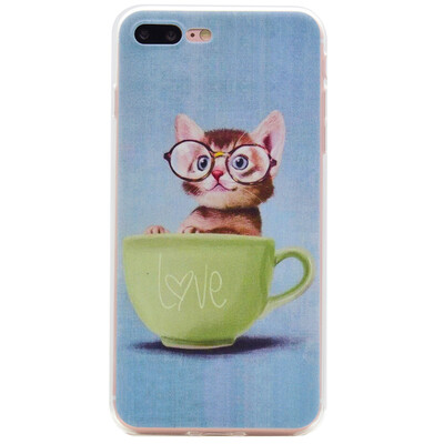 

Glasses cat Pattern Soft Thin TPU Rubber Silicone Gel Case Cover for IPHONE 7 Plus