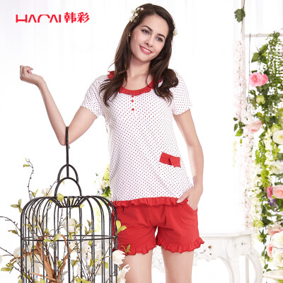 

Han Choi HACAI pajamas women short sleeve modal cotton lotus leaf female home clothing suit red 16590