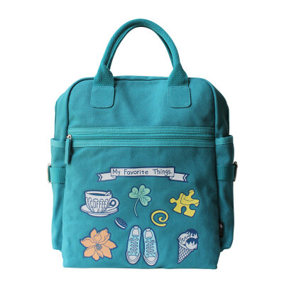 

Flowers princess favorite literature fresh shoulder casual women art canvas bag backpack 1605BS005 turquoise green