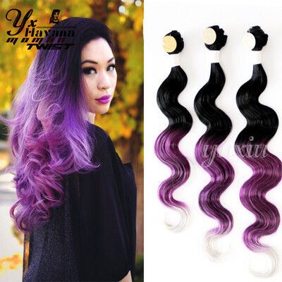 

Ombre Synthetic Brazilian Natural Wave Hair Weft Clip In Body Wave 1 Bundle Closure 14" 16" 18" Rainbow Hair Weaving Hairstyle