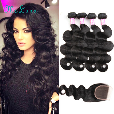 

4 Bundles with Closure Brazillian Hair With Closure Brazilian Body Wave With Closure Grade 7A Brazilian Virgin Hair With Closure