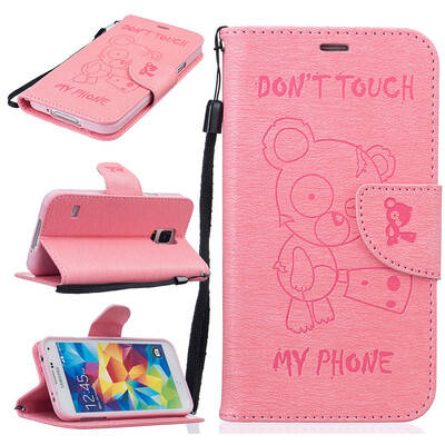

Pink Bear Style Embossing Classic Flip Cover with Stand Function and Credit Card Slot for SAMSUNG Galaxy S5