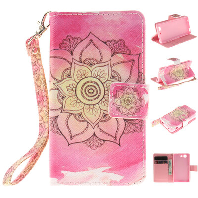 

Pink flower Design PU Leather Flip Cover Wallet Card Holder Case for SONY Xperia Z3 Compact/Z3 mini