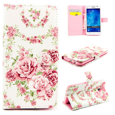 

Pink Rose Design PU Leather Flip Cover Wallet Card Holder Case for SAMSUNG GALAXY J5