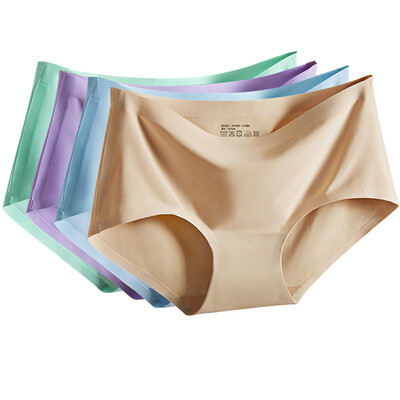 

The United States&Ya Ting 4 loaded ice silk without trace underwear female one cotton crotch ladies underwear Xia thin skin color sky blue light purple light green XL code