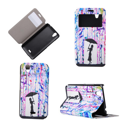 

Girl under Umbrella Design PU Leather Flip Cover Wallet Card Holder Case for Wiko Birdy