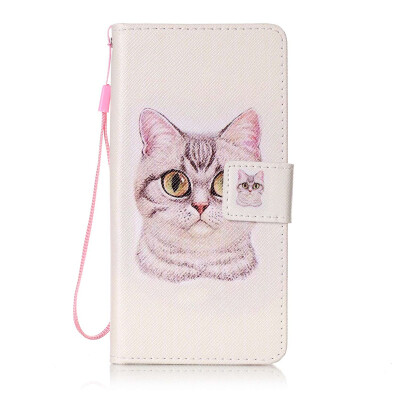 

Short Hair Cat Design PU Leather Flip Cover Wallet Card Holder Case for LG K8