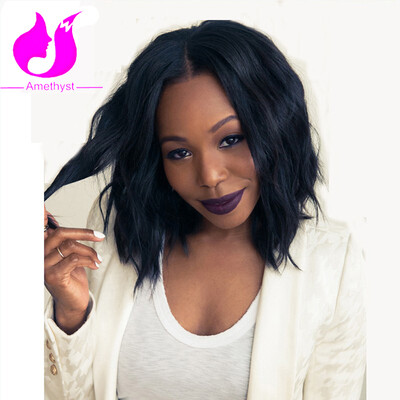 

Amethyst Natural Wave Lace Front Wig Middle Part 8A Unprocessed Brazilian Human Hair Lace Front Bob Wigs