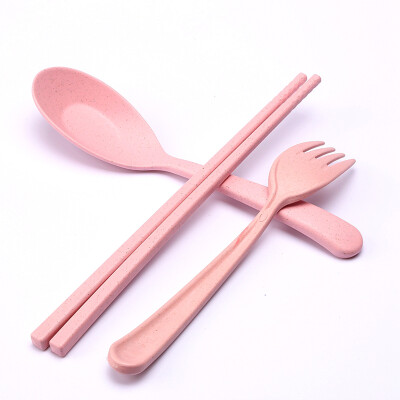 

Xin Qin creative travel spoon chopsticks fork wheat straw box children cute students do not carry tableware three sets of Nordic powder