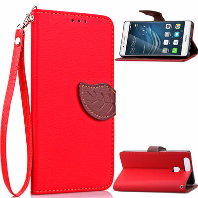 

Red Design PU Leather Flip Cover Wallet Card Holder Case for Huawei P9 Plus