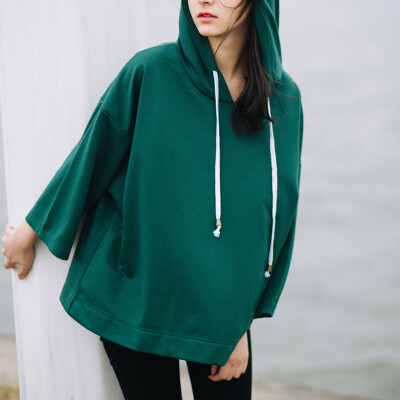 

City plus CITYPLUS Sen Department of art retro seven bat sleeves loose sets of T-shirt hooded sweater women CWWY173353 green S