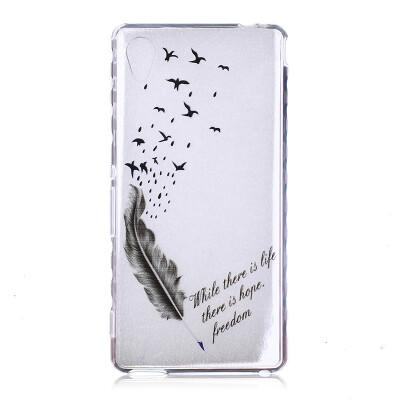 

Feathers&birds Pattern Soft Thin TPU Rubber Silicone Gel Case Cover for SONY Xperia M4 Aqua