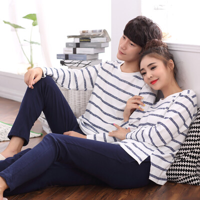 

Arctic cashmere pajamas women autumn cotton round neck couple pajamas ladies home clothing suit can be worn outside 13469 blue L