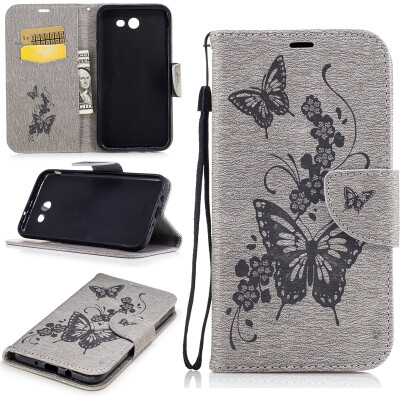 

Gray Butterfly Style Embossing Classic Flip Cover with Stand Function and Credit Card Slot for Samsung Galaxy J7 2017/J710