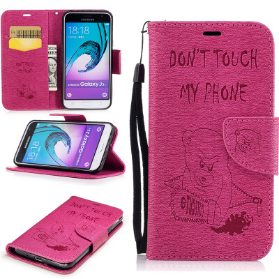 

Rose Bear Style Embossing Classic Flip Cover with Stand Function and Credit Card Slot for Samsung Galaxy J3 2016/J310