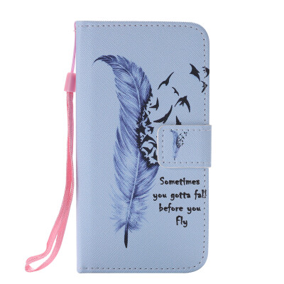 

Blue Feather Design PU Leather Flip Cover Wallet Card Holder Case for SAMSUNG J510 J52016