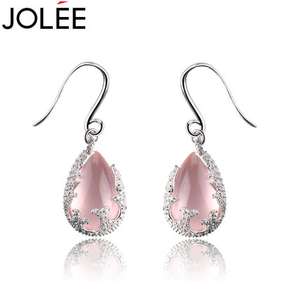 

Yulan JOLEE earrings natural peach pollen crystal S925 silver earrings wedding dress dinner dress earrings send his girlfriend honor his wife gift pink