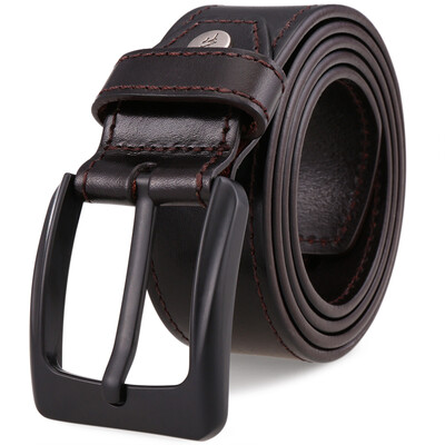 

Jingdong supermarket] cattle headed men's belt buckle youth pants men's wild tide waist belt leather belt male 1360 deep coffee color
