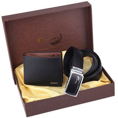 

Crocodile (CROCODILE) Men's Leather Band Wallet Automatic Button Belt Gift Set Two Packets 17612004-01 Black