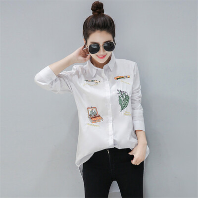 

VIVAHEART Korean casual loose long sleeves lapel embroidered white shirt coat tide tide VWCC171241 white